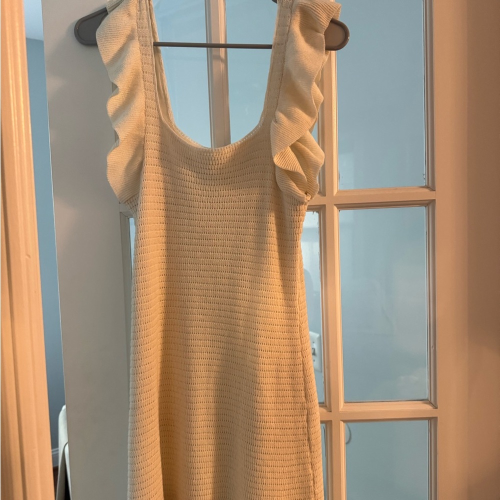 Anthropologie Cream Textured Mini Dress